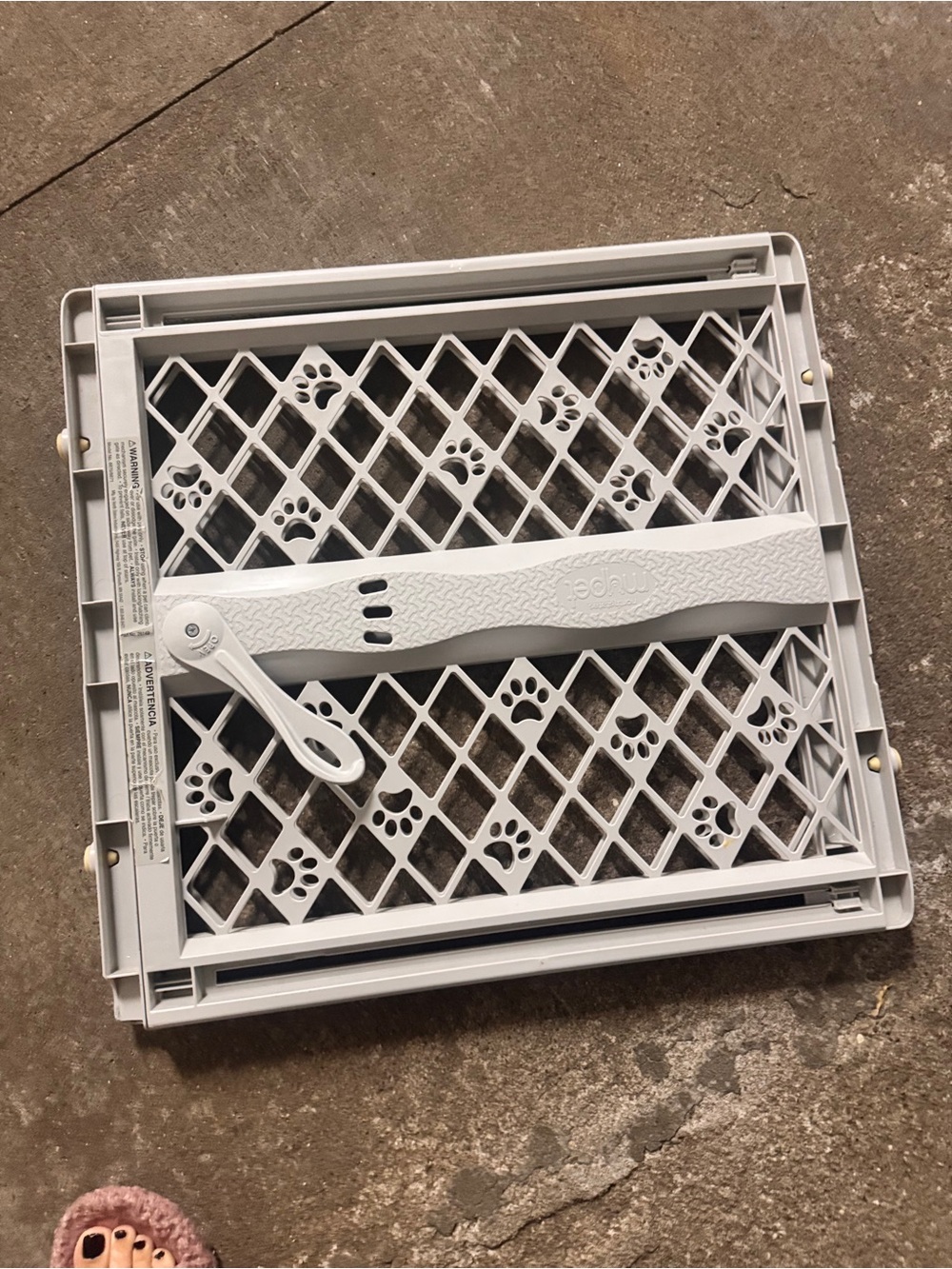 White Expandable Dog Safety Gate with Paw Print Pattern